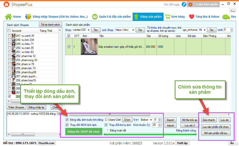Thiết lập chỉnh sửa sản phẩm muốn copy về đăng