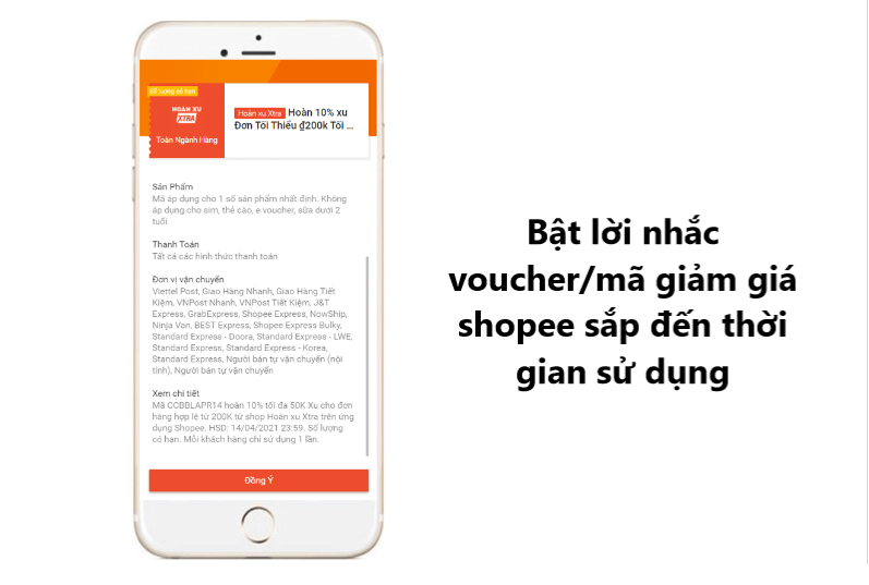 Hướng dẫn bật lời nhắc khi voucher/giảm giá Shopee sắp đến thời gian sử dụng 