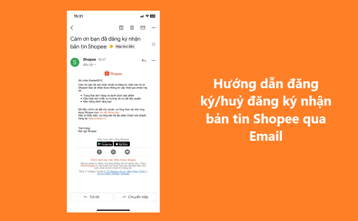 Hướng dẫn đăng ký/huỷ đăng ký nhận bản tin Shopee qua Email 