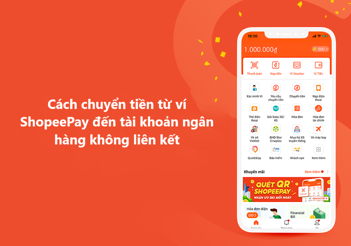 Cách chuyển tiền từ ví ShopeePay đến tài khoản ngân hàng không liên kết 