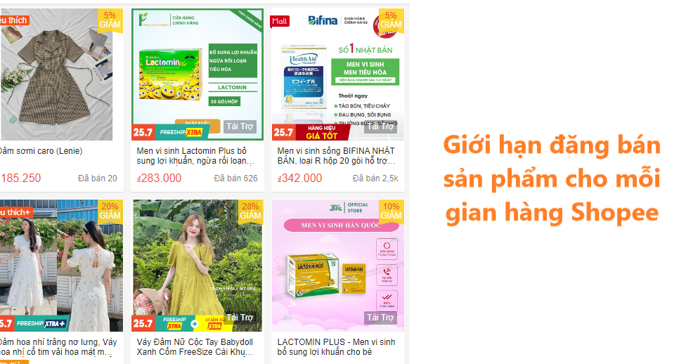 Giới hạn đăng bán sản phẩm cho mỗi gian hàng trên Shopee 