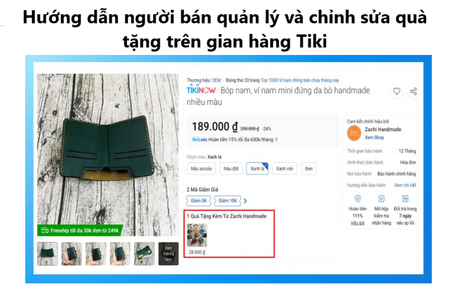 Hướng dẫn người bán quản lý và chỉnh sửa quà tặng trên gian hàng Tiki 
