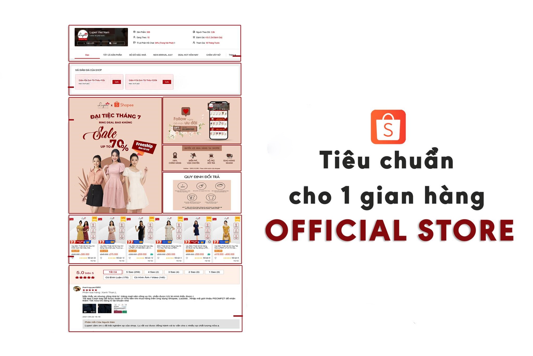 Tiêu chuẩn cho một gian hàng Official Store trên Shopee